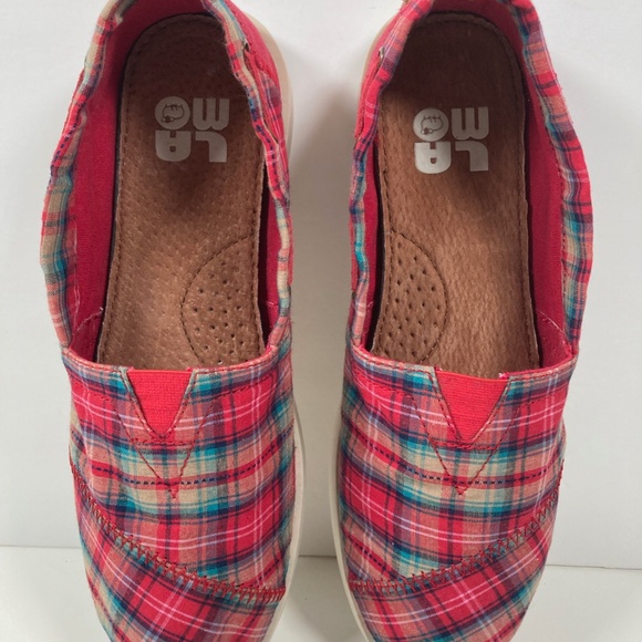 LAMO Boat Shoes Loafers Flat Size 7 Red/Multicolor Plaid Fabric SW1302 Coast NEW - Picture 6 of 8